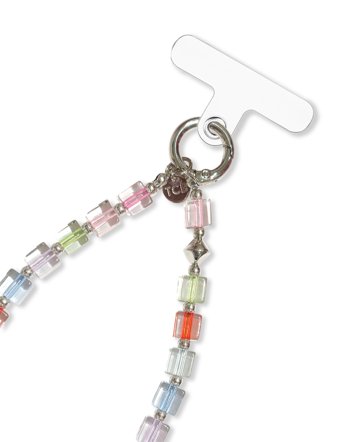 BEADED PHONE STRAP - RAINBOW CUBE
