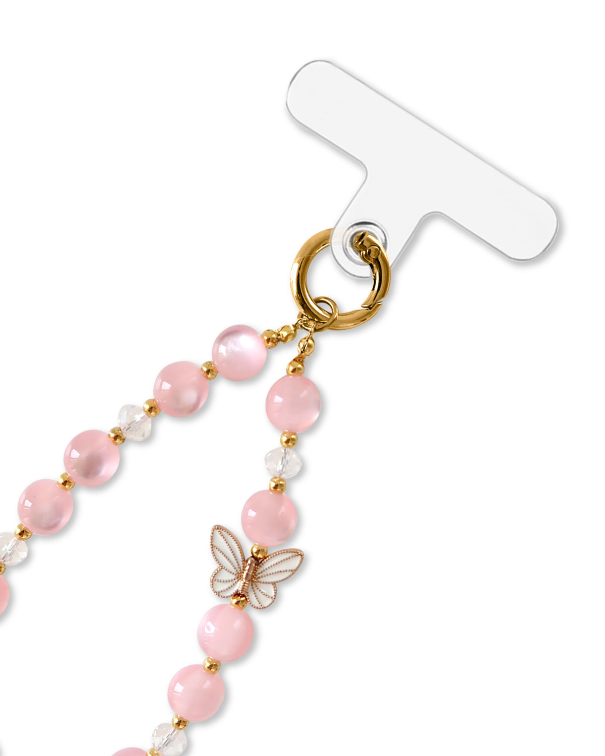 BEADED PHONE STRAP - PINK BUTTERFLY