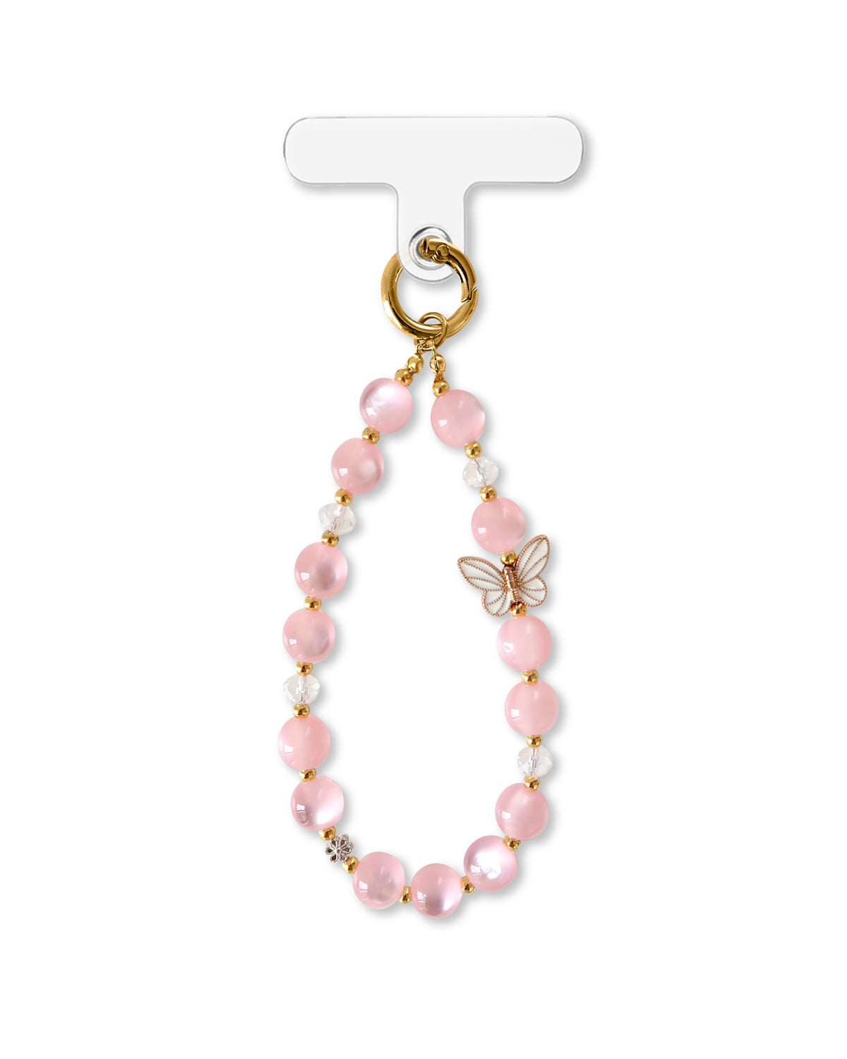 BEADED PHONE STRAP - PINK BUTTERFLY